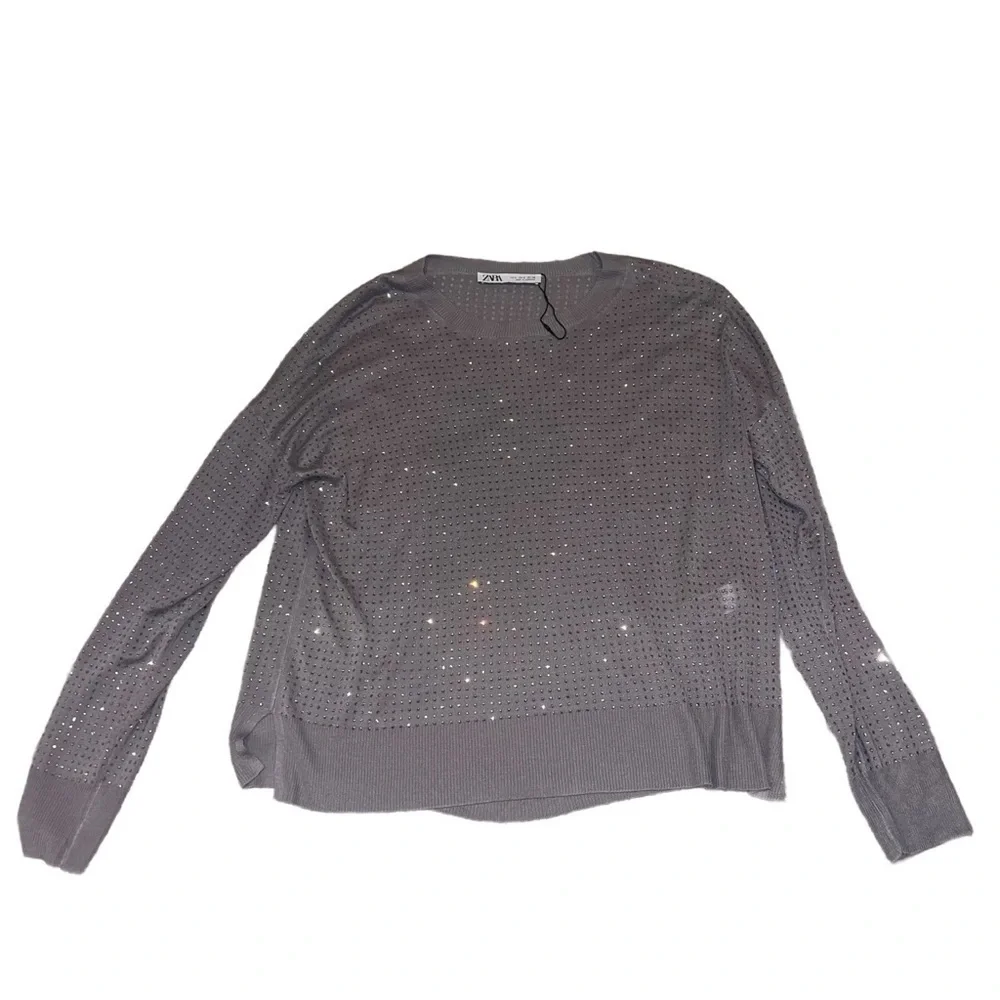 ZARA Gray Rhinestone Elegant Women's Sweater Size Medium